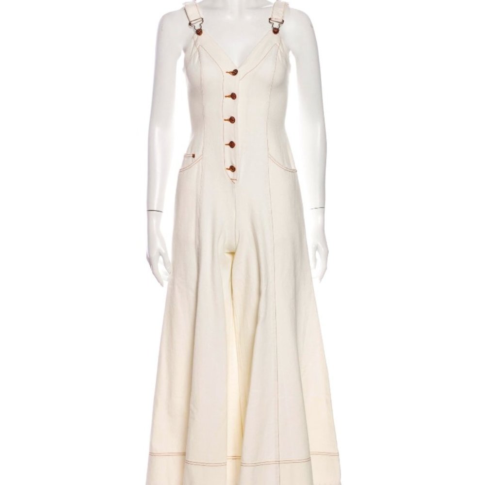 White Denim Flared Overall Jumpsuit